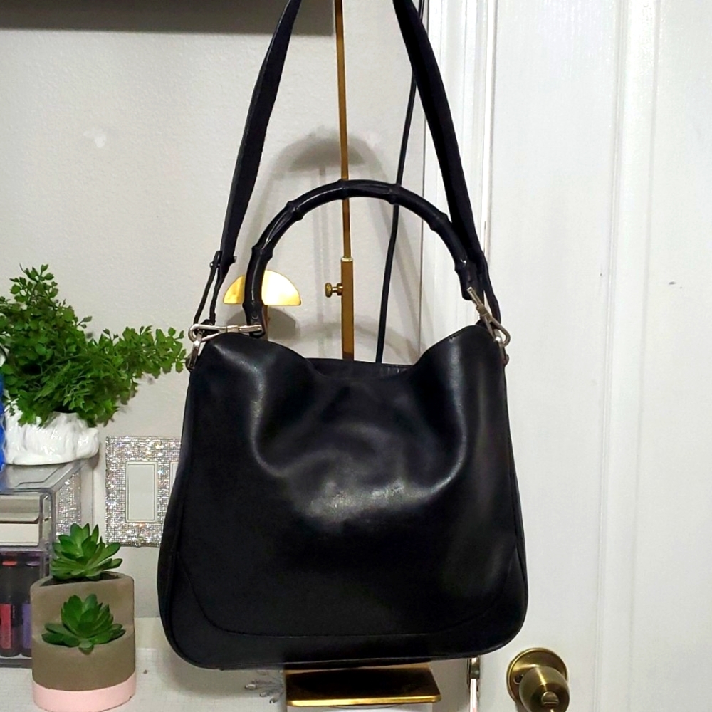 🇮🇹Gucci Bamboo Black Leather Handbag/Shoulder